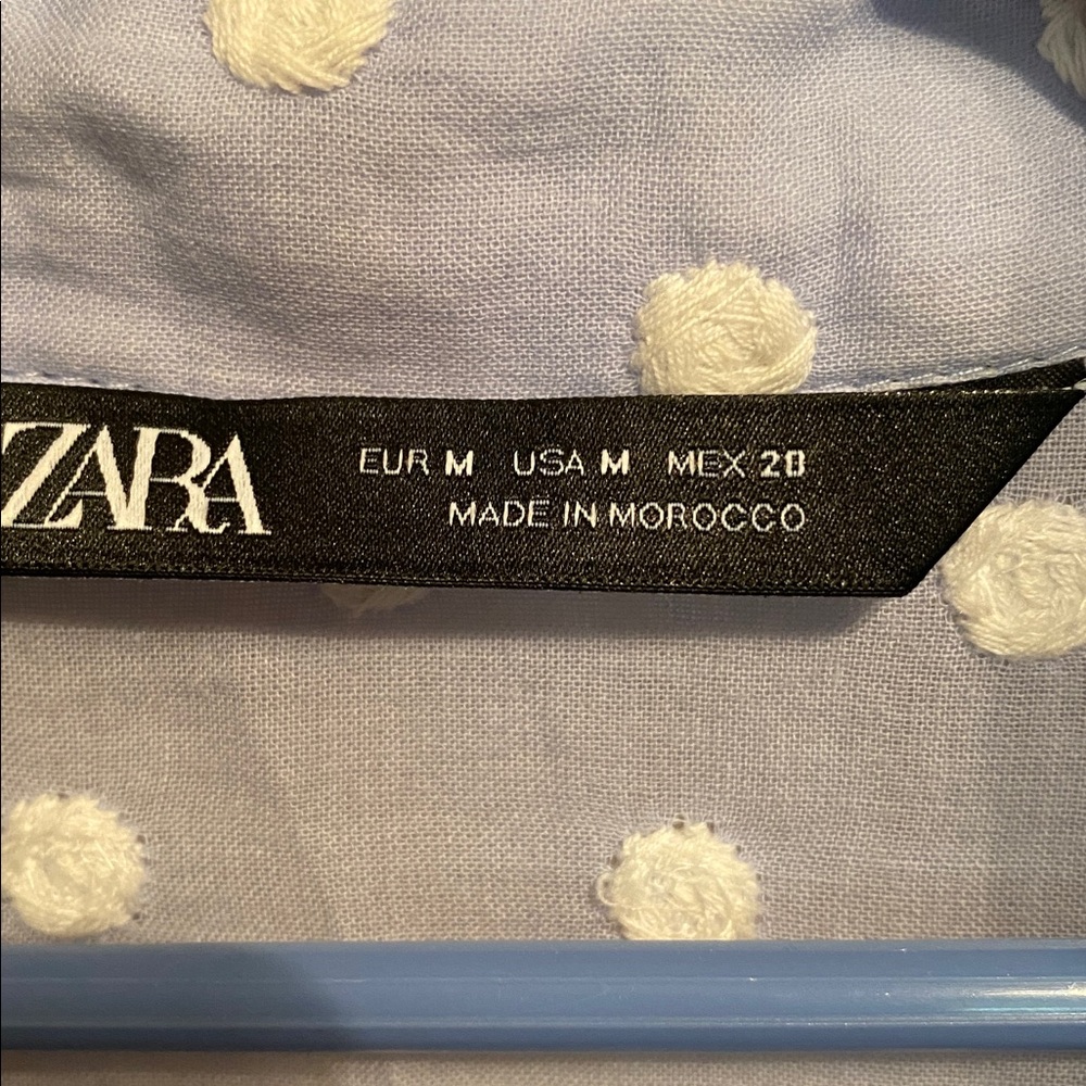 Zara Blue Polka Dot Shirt Size Medium - Picture 7 of 7